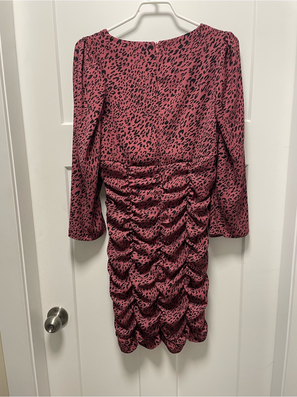 ZARA Ruched Square-Neck Mini Dress in Rust Leopard - Picture 4 of 5